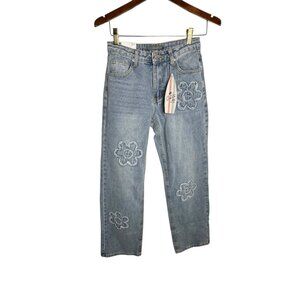 Cali 1850 Womens Jeans Size 5 / 27 Floral Embroidered Patch Denim New with Tags